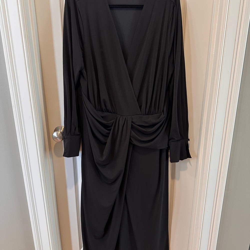 Eloquii Black Draped Wrap Dress Size 20 Long Sleeve Stretch